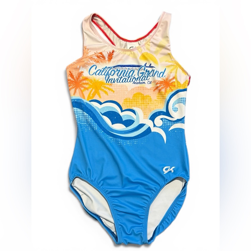 NWT GK Blue and Orange Gymnastics Leotard size AM Adult Medium